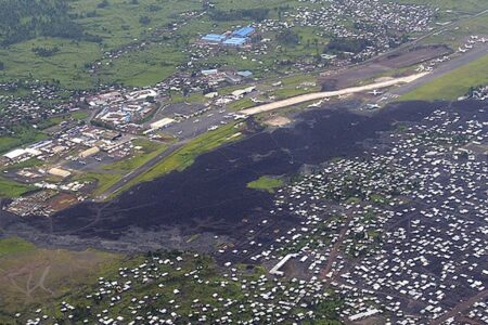 Bajo la zona oscura estaba parte del aeropuerto de Goma.