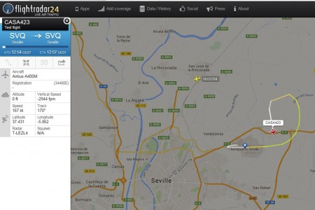 Trayectoria seguida por el A400M según Flightradar