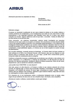 Versión española de la carta enviada por Tom Enders a los 130.000 empleados de Airbus Group.