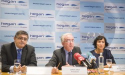 Hegan Rueda de Prensa 02-06-2017 (2) . Sentados de izquierda a Derecha José Juez Lángara, director del Cluster HEGAN; Jorge Unda, Presidente de HEGAN y Director General de SENER, y Ana Villate, Directora de Proyectos en Cooperación