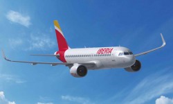 Iberia A320neo Ilustración de Airbus de como sería un A320neo con colores de Iberia.