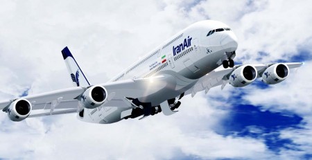 Ilustración del Airbus A380 con colores de Iran Air.