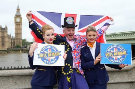 O`Leary haciendo campaña a favor de que Reino Unido siguiese en la Union Europea.