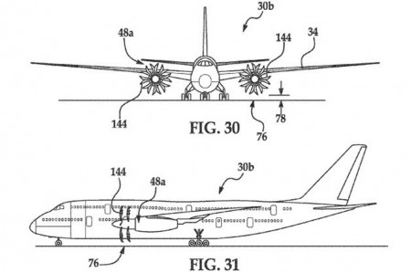 Ejemplo de patente de Boeing de un avión tipo Airbus A380 con dos motores tipo UDF.