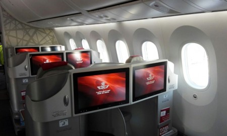 Asientos de clase business del Boeing 787 de Royal Air Maroc.