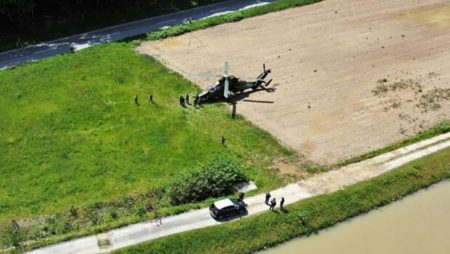 Vista de la zona donde aterrizó en emergencia el Tigre ET-722 de FAMET en Eslovenia.