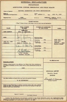 Declaración de Aduanas del vuelo Apollo 11 al regreso de la Luna