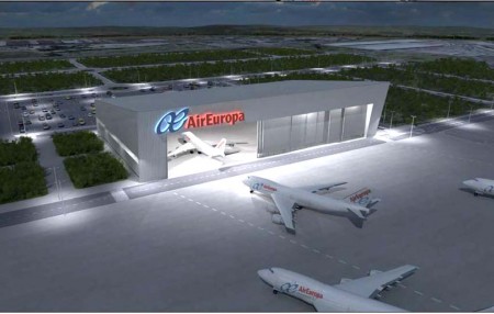 Imagen facilitada por Eurofinsa con el aspecto que tendrá el nuevo hangar de Air Europa en Madrid.