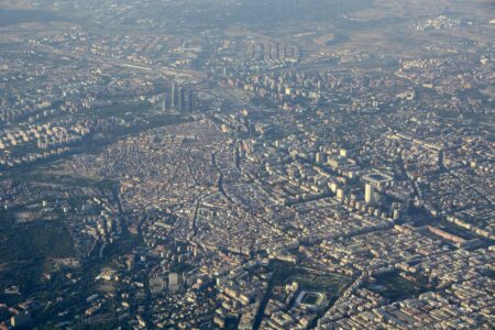 Madrid visto desde un vuelo en aproximación al aeropuerto de Barajas.