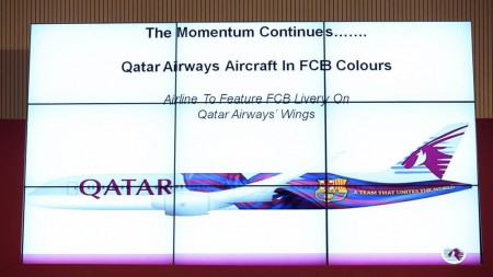 Imagen del Boeing 787 de Qatar Airways y el FC Barcelona