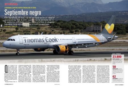 Thomas Cook ha sido la primera de las aerolíneas europeas que han quebrado en septiembre.º