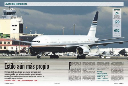 El EC-MIA, primer Boeing 777-200LR de Privilege Style a su llegada a Madrid.