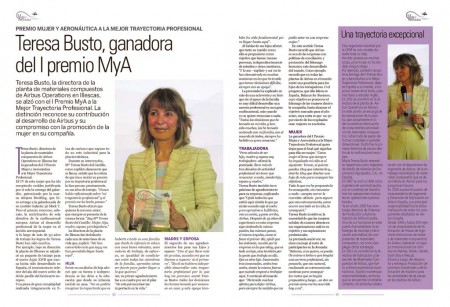 Teresa Busto, directora de la planta de materiales compuestos de Airbus Operations en Illescas, ganadora del I premio MYA a la mejor trayectoria profesional.