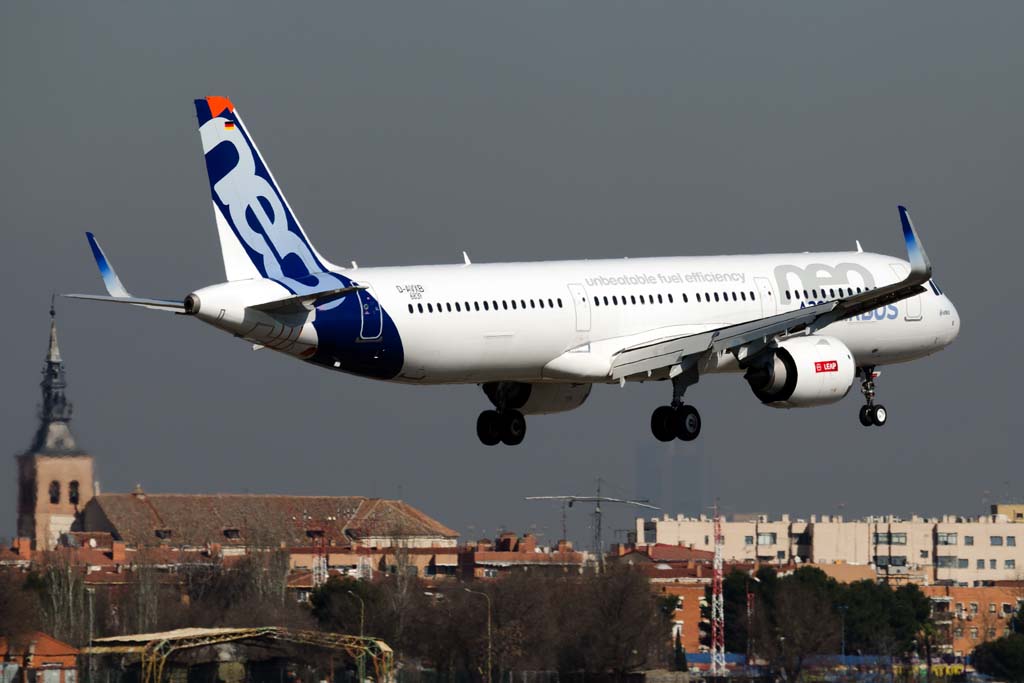 El Airbus A321neo motores CFM LEAP 1A aterrizando en Getafe con motivo de su certificación (Foto: Diego Ruiz de Vargas)
