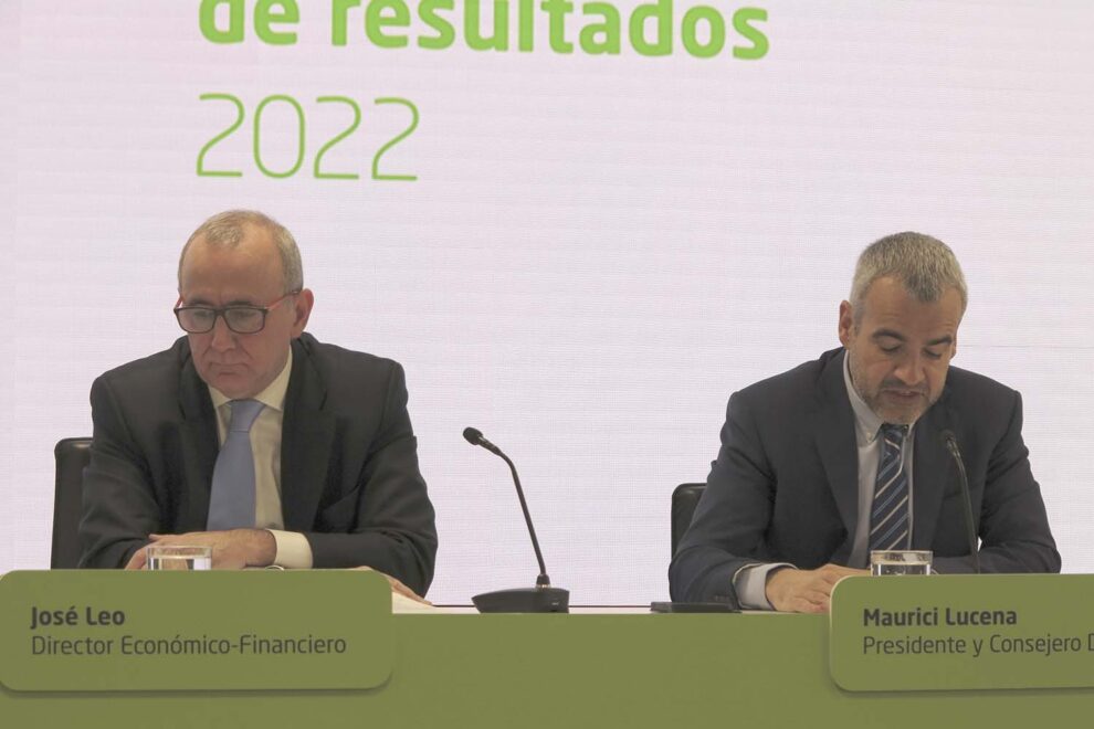 Maurici Lucena y José leo durante la presentación de los resultados de Aena en 2022.