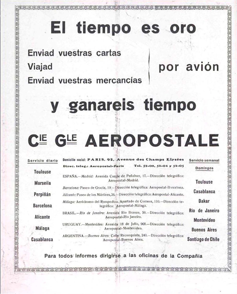 Anuncio de Aerpostale en la revista Alas de 1930.