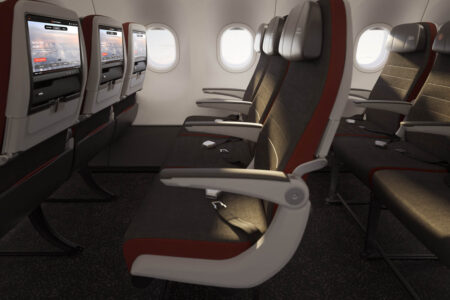 Asientos de clase turista del Airbus A321XLR de Air Canada.