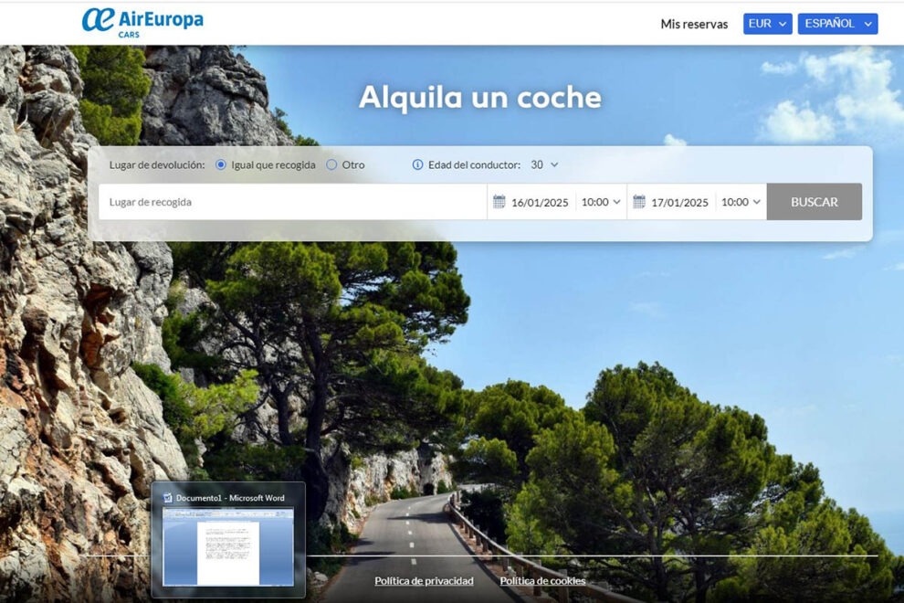 Air Europa amplía su oferta de alquiler de vehículos en su web de la mano de Amadeus.