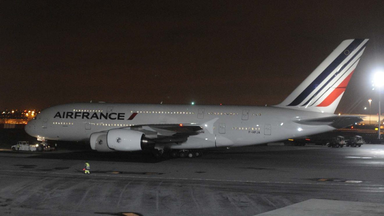 El F-HPJA tras su push back en Nueva York para su vuelo de regreso a París.