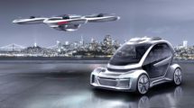 Impresión artística de cual podría ser el aspecto del dron coche volador diseñado por Airbus, Audi e Italdesign.
