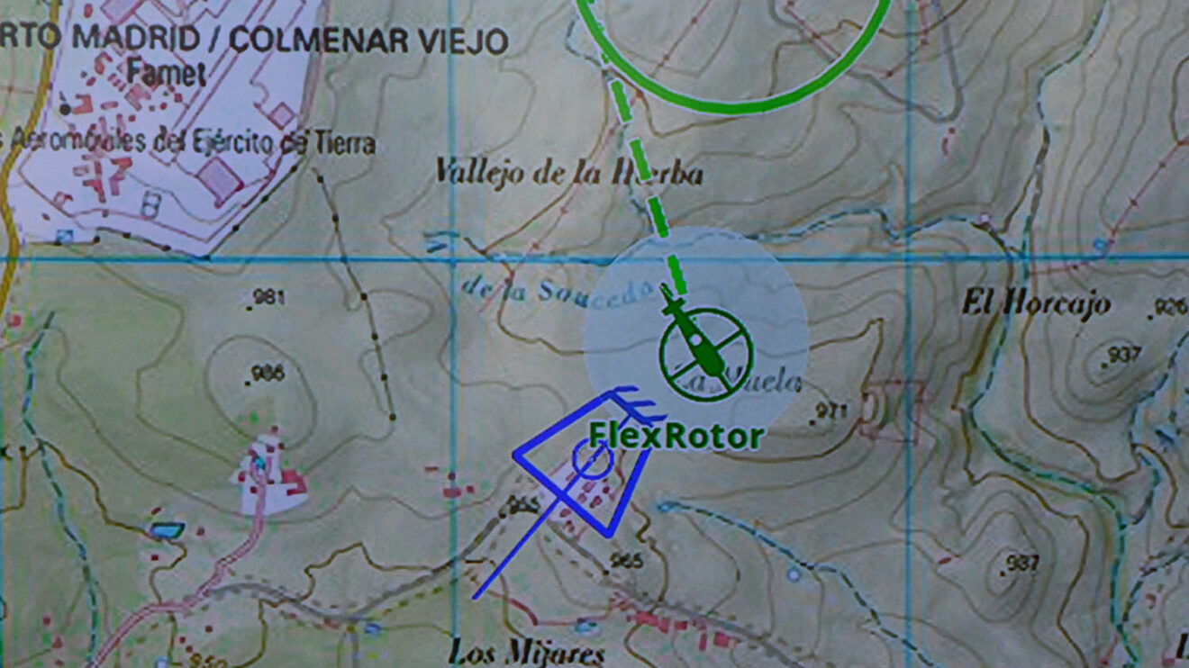 Pantalla en la que se muetsra la evolución de la demostración con el H135 controlando el Flexrotor.