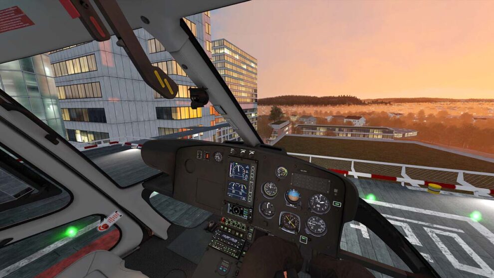 Imagen del sistema de realidad virtual del simulador del H125.
