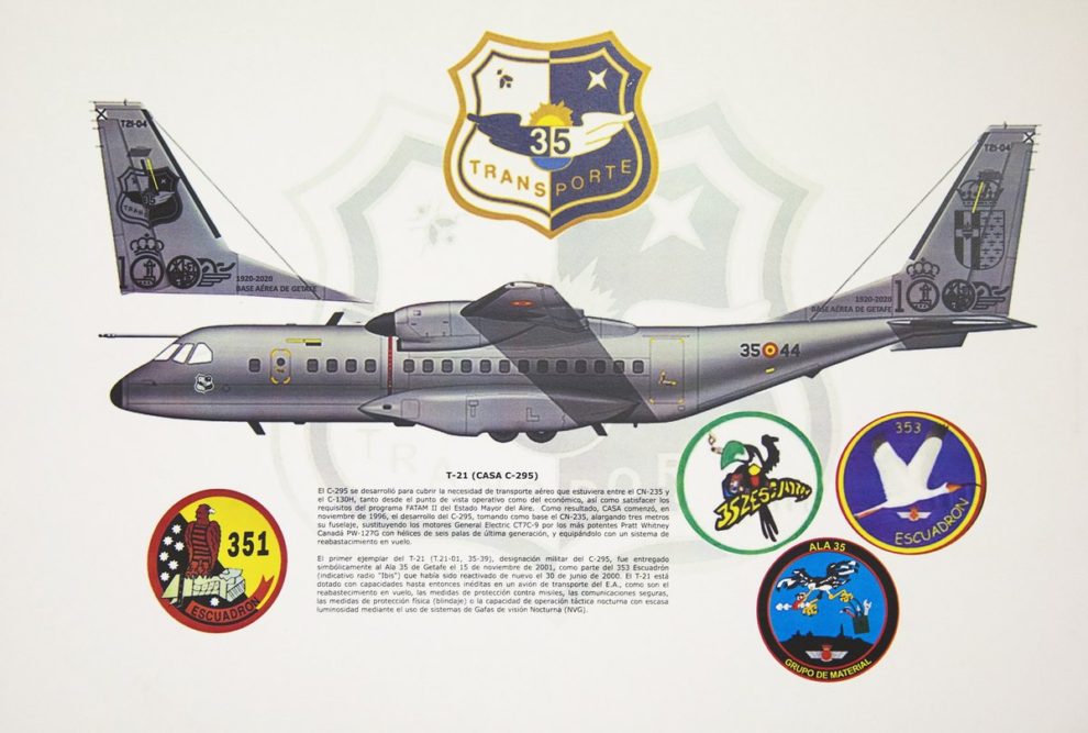 Lámina del Ala 35 que muestra como quedará decorado el C-295 del 100 aniversario de la base aérea de Getafe.