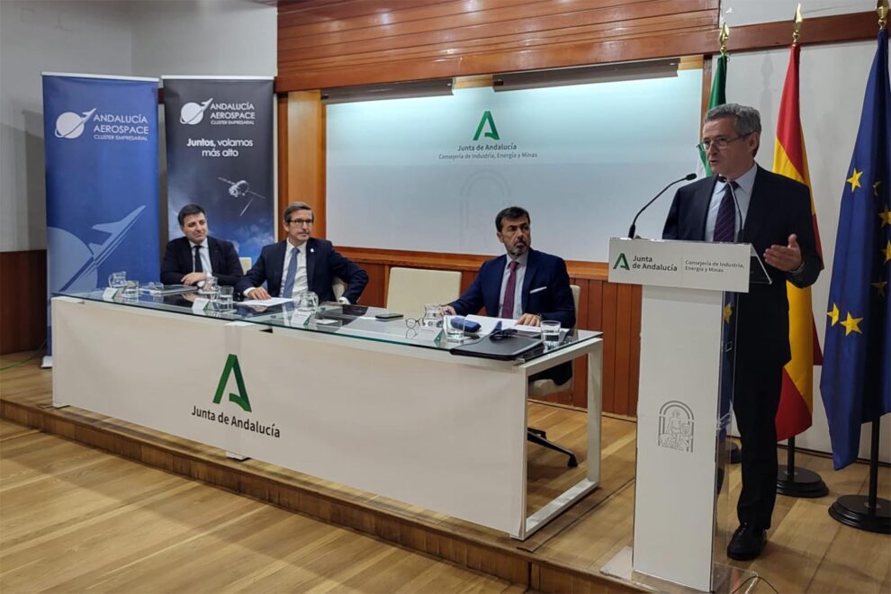 Antonio Gómez-Guillamón interviene durante la presentación de resultados de Andalucía Aerospace.