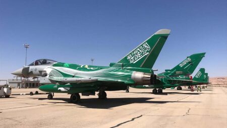 Varios aviones de la Fuerza Aérea de Arabia Sauita decorados especialmente.