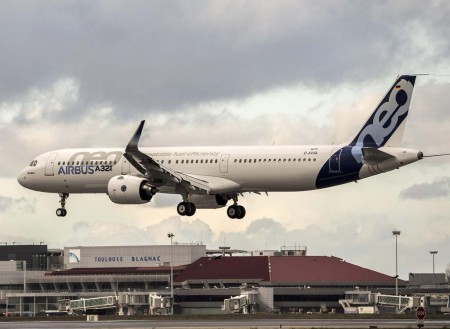 Aterrizaje en Toulouse tras seis horas en el aire, del primer Airbus A321neo con motores Pratt & Whitney.