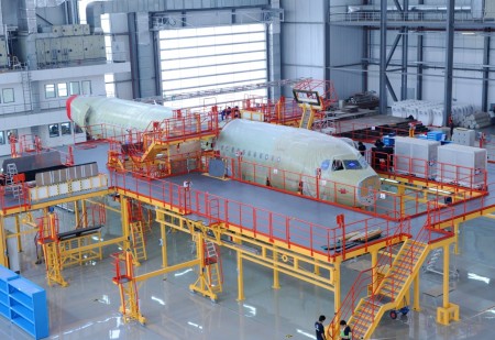 Cadena de montaje del Airbus A320 en Tiajnin (China)