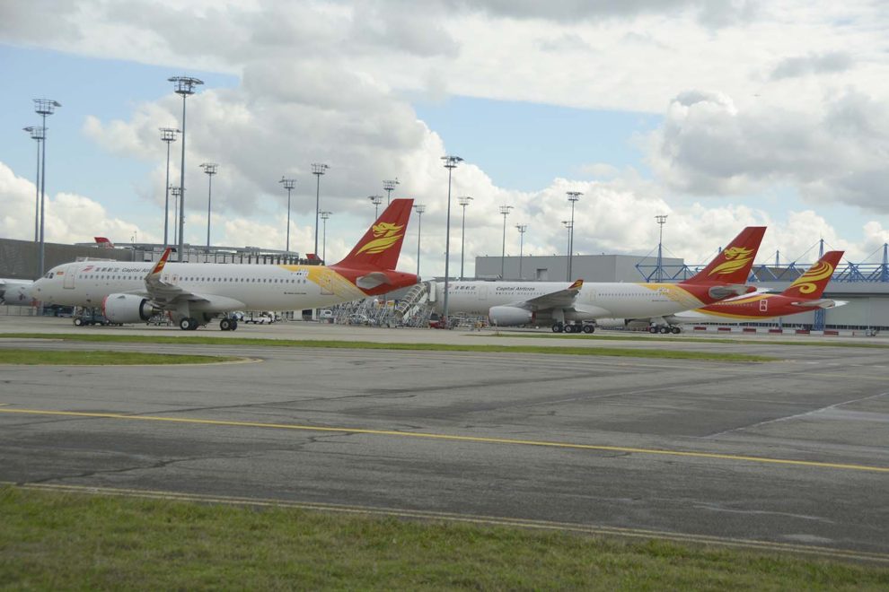 Aviones Airbus A320, A330 y A350 para aerolíneas chinas en el centro de entregas de AIrbus en Toulouse.