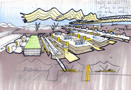 Uno de los bocetos del estudio de arquitectura Lamela para la T-4.