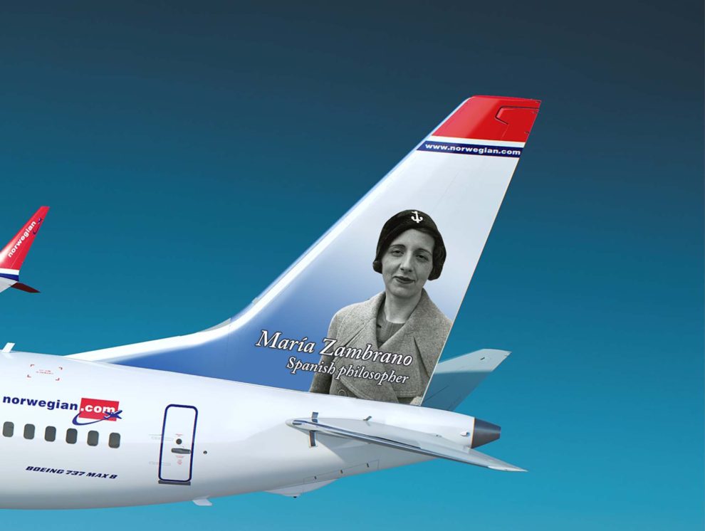 Norwegian, con María Zambrano, contará ya con 109 famosos en las colas de sus aviones.