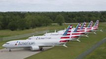 Aviones Boeing 737 MAX de American Airlines almacenados tras la orden de paralización en tierra.