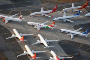 Algunos de los más de 100 B-737 MAX almacenados en Moses Lake.