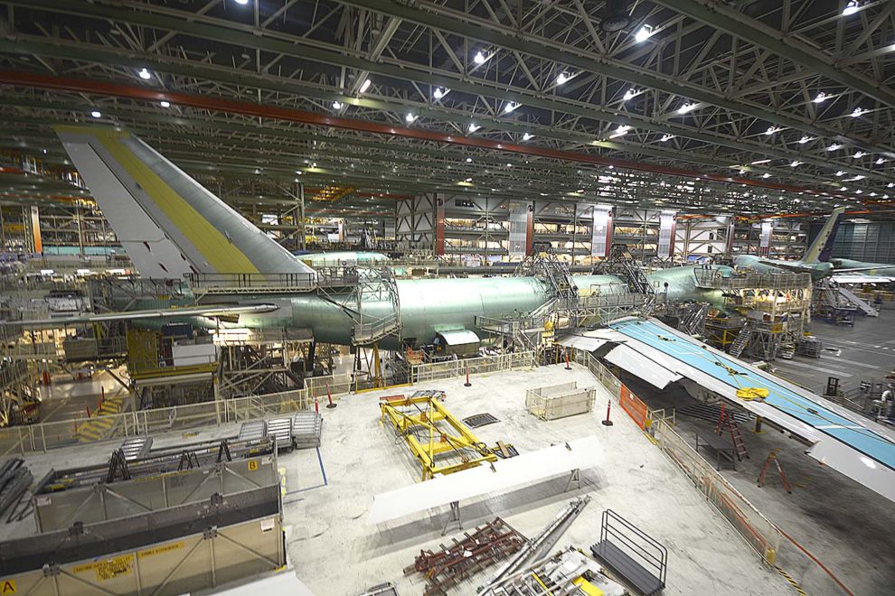 Cadena de montaje del B-747 en la factoría de Everett de Boeing.