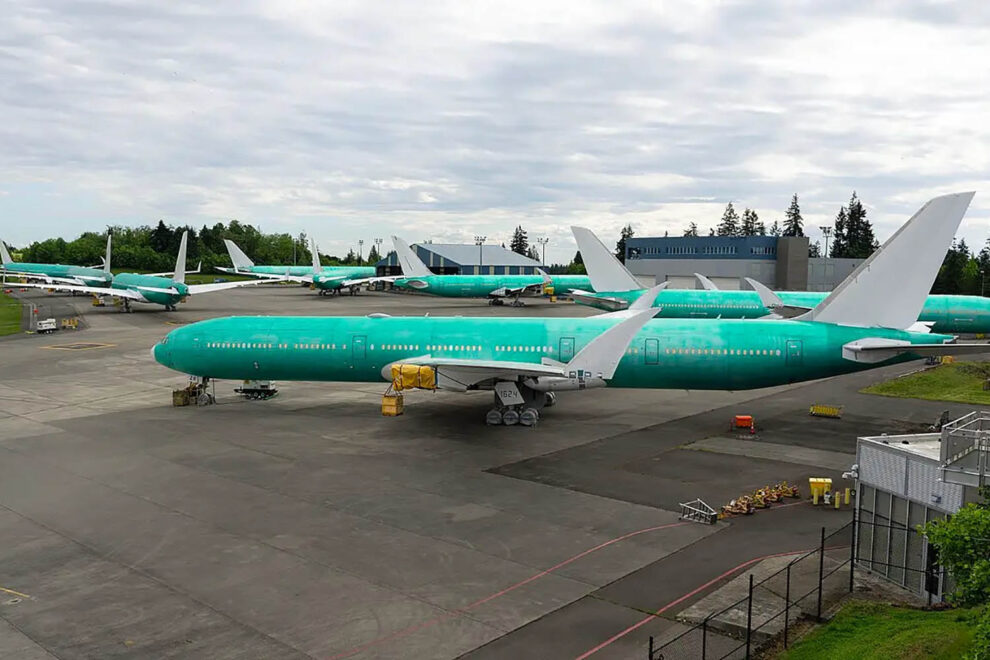 Aviones Boeing 777-9 almacenados en Everett.