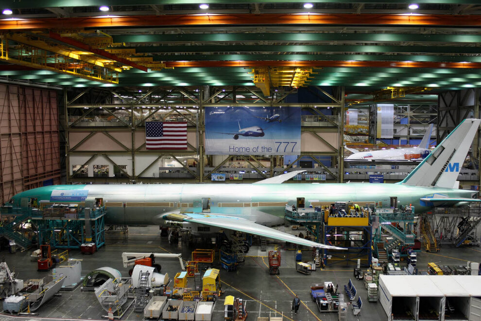 Cadena de montaje del Boeing 777 en Paine Field, al norte de Seattle.