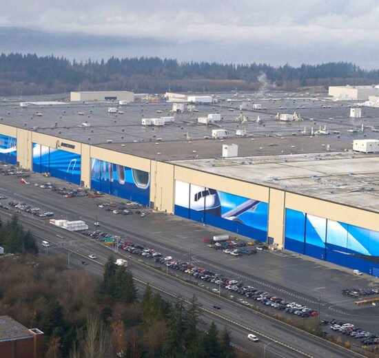 Factoría de Boeing en Everett, de donde en octubre ha salido el primer avión de un solo pasillo allí producido.