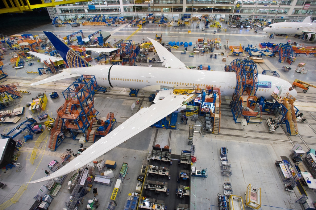 Primer Boeing 787-9 en la cadena de montaje de Boeing en North Charleston.