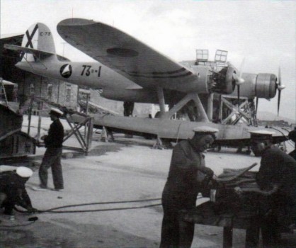 CANT Z-506 73-1 en el que murieron Ramón Franco y su tripulación al estrellarse en el Mediterráneo el 28 de octubre de 1938.