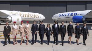 Celebración del anuncio del acuerdo de códigos compartidos entre Emirates y United.