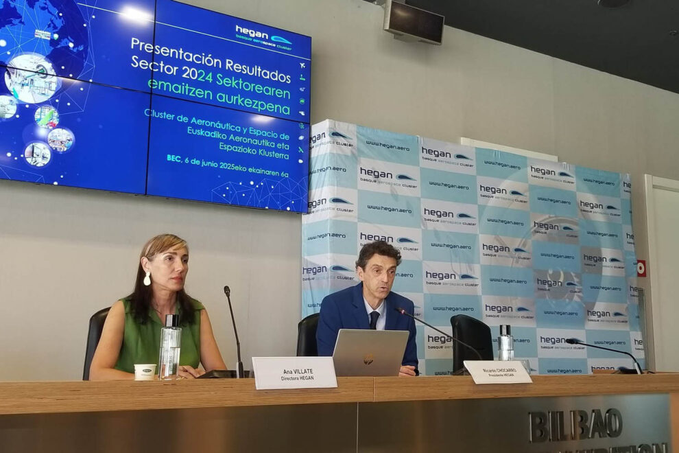 Ricardo Chocarro y Ana Villate durante la presentacióin de los resultados de Hegan en 2024.