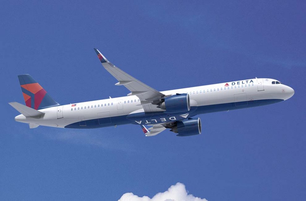 Ilustración del Airbus A321neo con los colores de Delta.