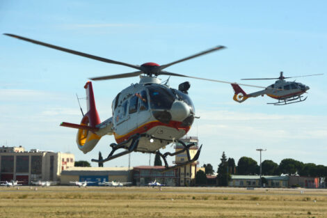 Llegada a Cuatro Vientos de los Airbus H135 del Ala 78, debutantes este año.