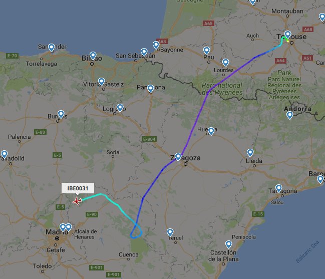 Vuelo de entrega del primer Airbus A320neo de Iberia según flighradar.