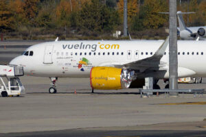 El A320neo EC-NFH en Barcelona durante el tiempo que permaneció almacenado.