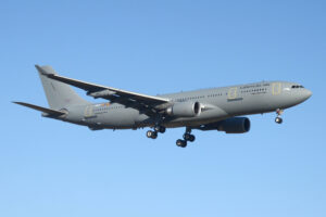 El primer A330 MRTT del Ejército del Aire a su llegada a Getafe ya con sus colores definitivos.