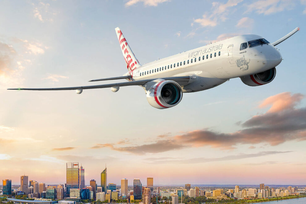 Embraer E190-E2 con los colores de Virgin Australia.